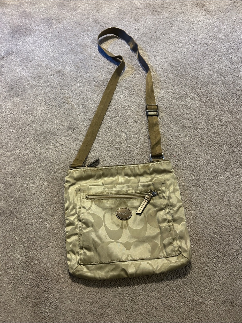 Coach Crossbody Bag in Light Gold Satin Signature